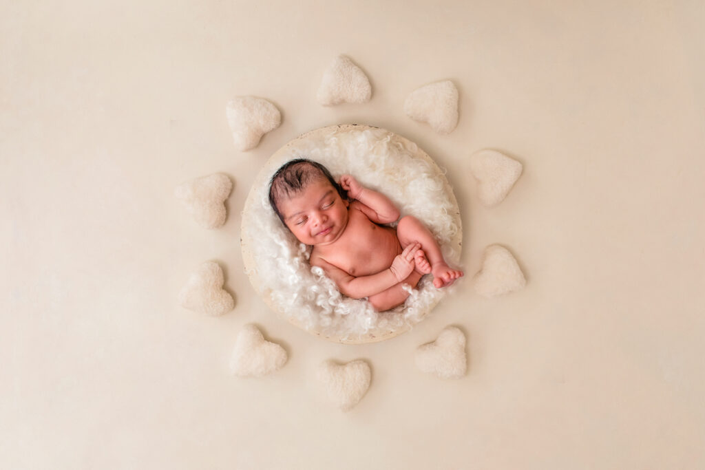 baby in basket with love hearts digital backdrop gold coast qld